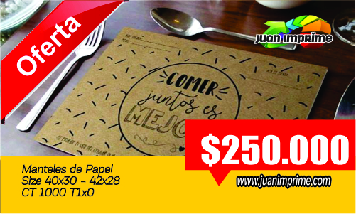 Juanimprime; dieño e impresion de manteles de papel personalziados para restaurantes, pizzerias y hoteles